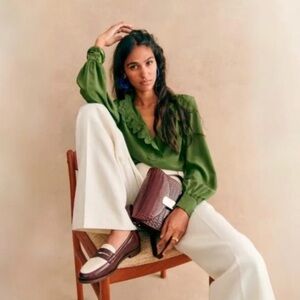 NWT Sezane Chemise Rosine Olive Shirt Size 38/6